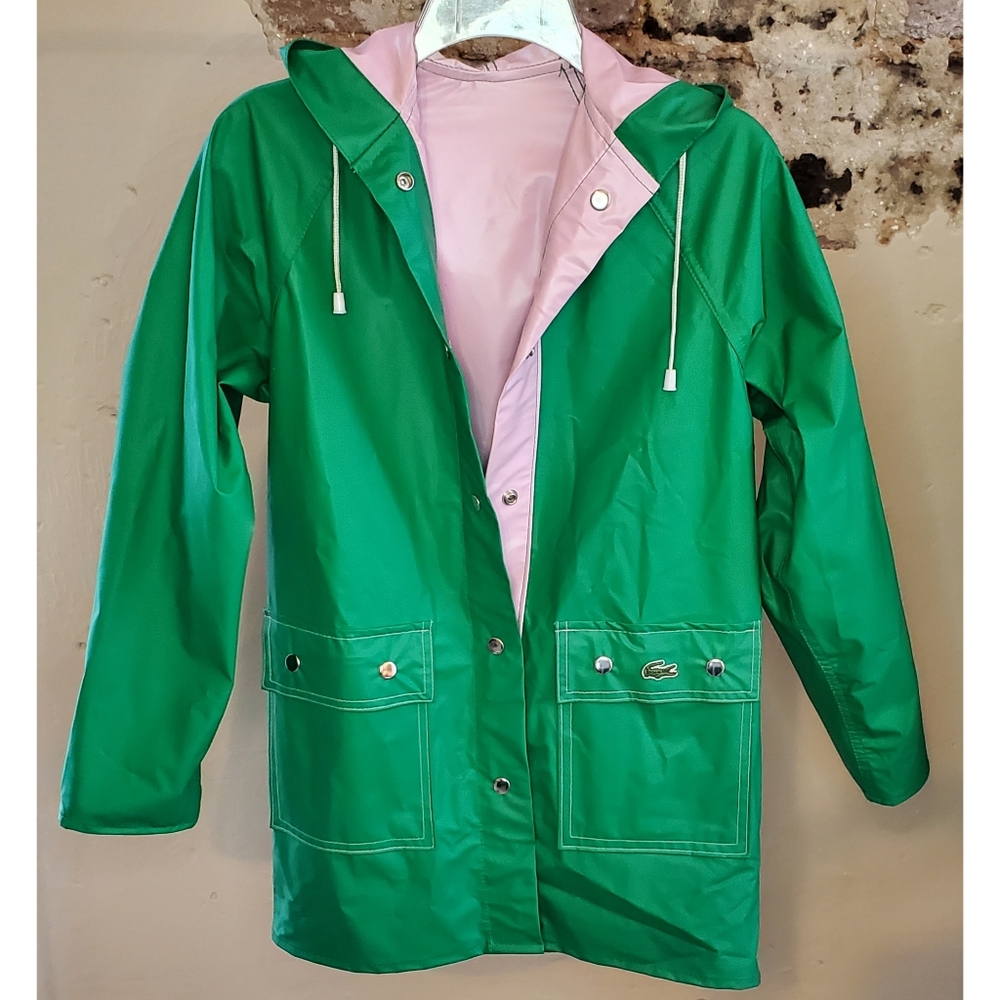 Lacoste Pink and Green Reversible Rain Coat Small